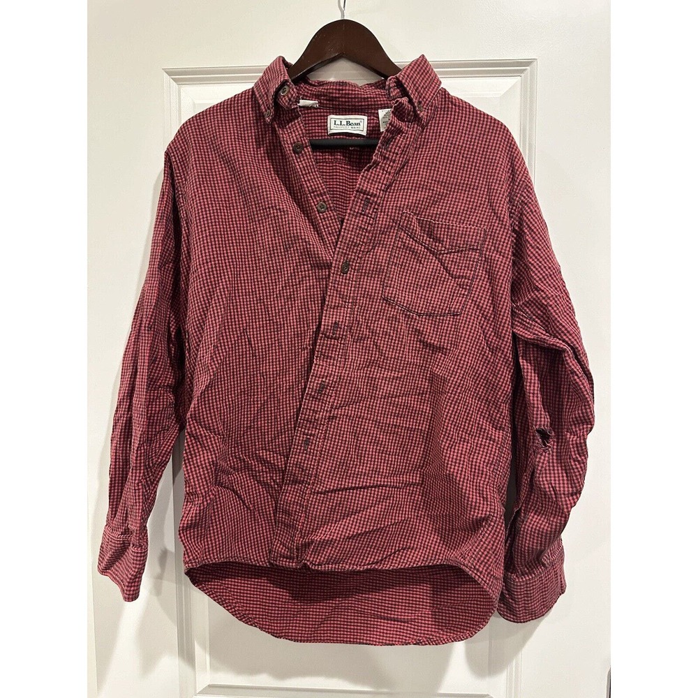 Vintage LL Bean Shirt XXL Red Plaid Flannel Button Up USA Made 1980s Small Hole